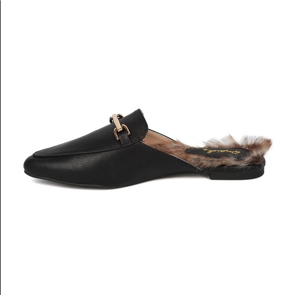 Quips black fur trim mules - Picture 1 of 5